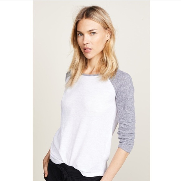 Monrow Tops - Monrow Heather Gray and White Long Sleeve Tee